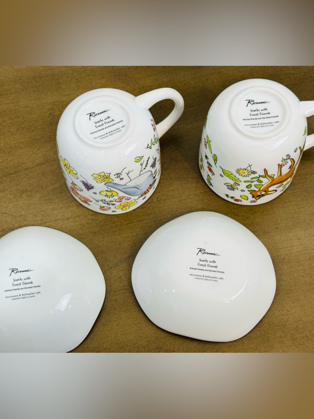 White Floral Woodland Ceramic Mug and Bowl Set - Illustrated Animals - Picture 2 of 8